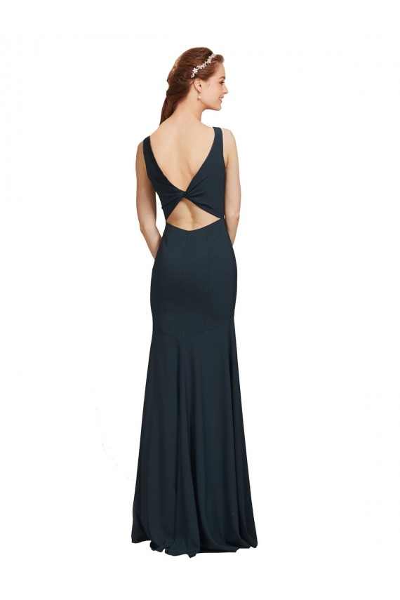 Bateau Neck Long Stretch Crepe Black Sleeveless Prom Dress / Bridesmaid Dress Victoria