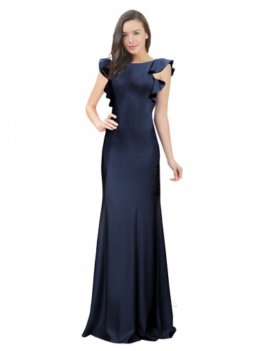 Bateau Neck Long Stretch Crepe Dark Navy Sleeveless Prom Dress / Bridesmaid Dress Victoria