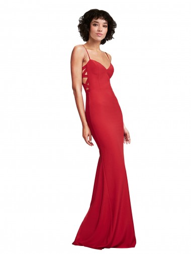 Spaghetti Straps Long Stretch Crepe Red Sleeveless Bridesmaid Dress / Evening Dress Victoria