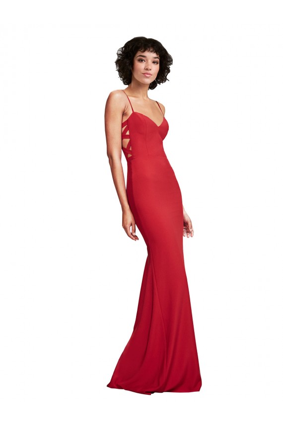 Spaghetti Straps Long Stretch Crepe Red Sleeveless Bridesmaid Dress / Evening Dress Victoria