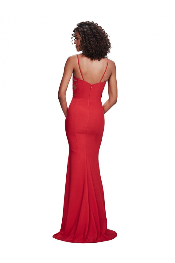 Spaghetti Straps Long Stretch Crepe Red Sleeveless Bridesmaid Dress / Evening Dress Victoria