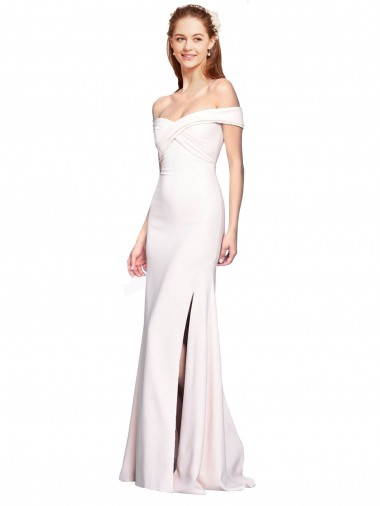 Off the Shoulder Long Stretch Crepe White Sleeveless Formal Dress / Bridesmaid Dress Victoria