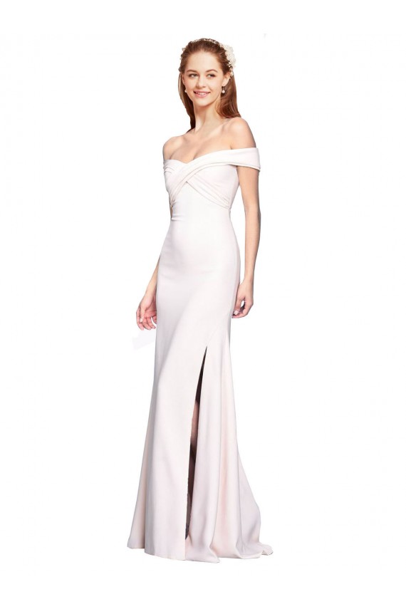 Off the Shoulder Long Stretch Crepe White Sleeveless Formal Dress / Bridesmaid Dress Victoria