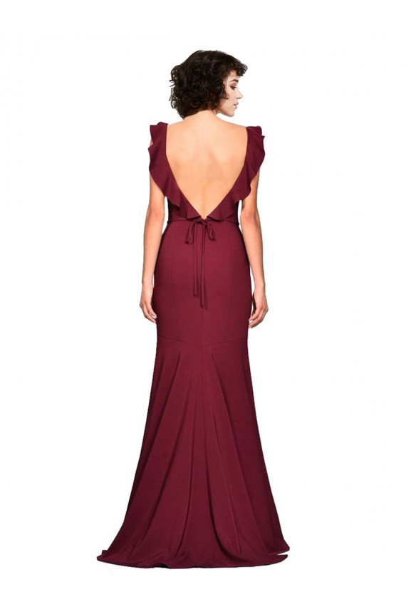 Strapless Long Stretch Crepe Burgundy Sleeveless Prom Dress / Bridesmaid Dress Victoria