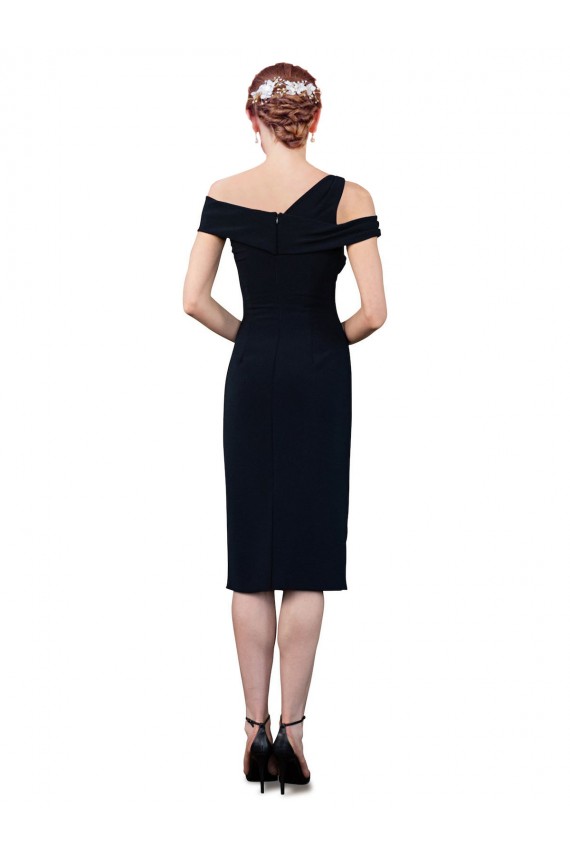 Off the Shoulder Cocktail Length Stretch Crepe Dark Navy Sleeveless Formal Evening Gown / Prom Dress / Bridesmaid Dress Victoria