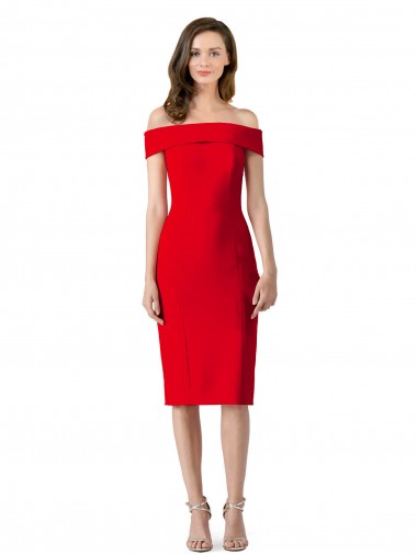 Off the Shoulder Cocktail Length Stretch Crepe Red Sleeveless Formal Evening Gown / Prom Dress / Bridesmaid Dress Victoria