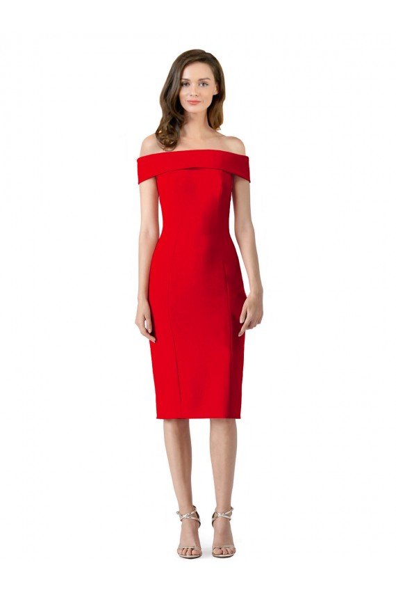 Off the Shoulder Cocktail Length Stretch Crepe Red Sleeveless Formal Evening Gown / Prom Dress / Bridesmaid Dress Victoria