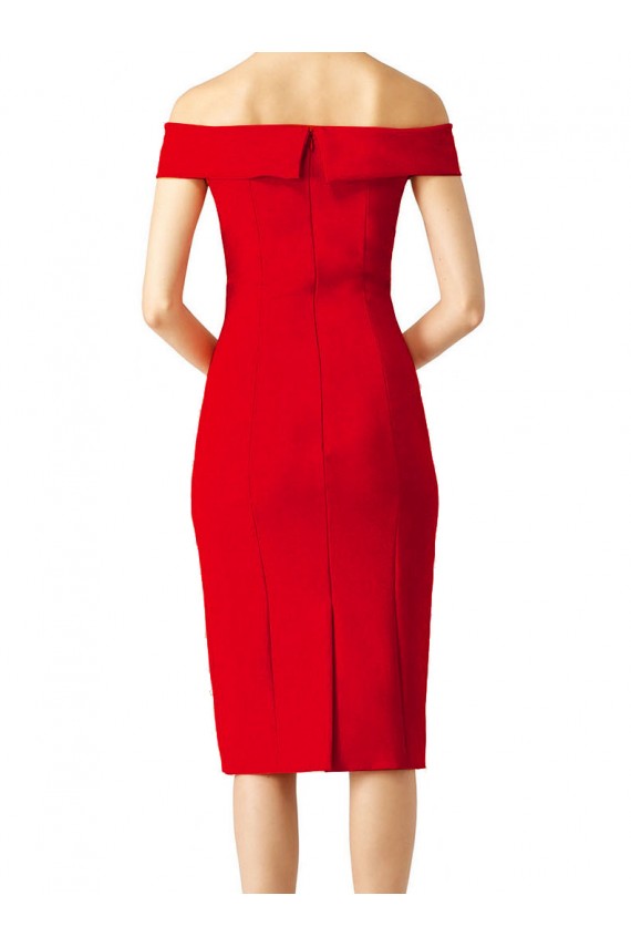 Off the Shoulder Cocktail Length Stretch Crepe Red Sleeveless Formal Evening Gown / Prom Dress / Bridesmaid Dress Victoria