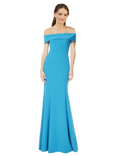 Off the Shoulder Long Stretch Crepe Peacock Blue Sleeveless Formal Dress / Bridesmaid Dress Victoria