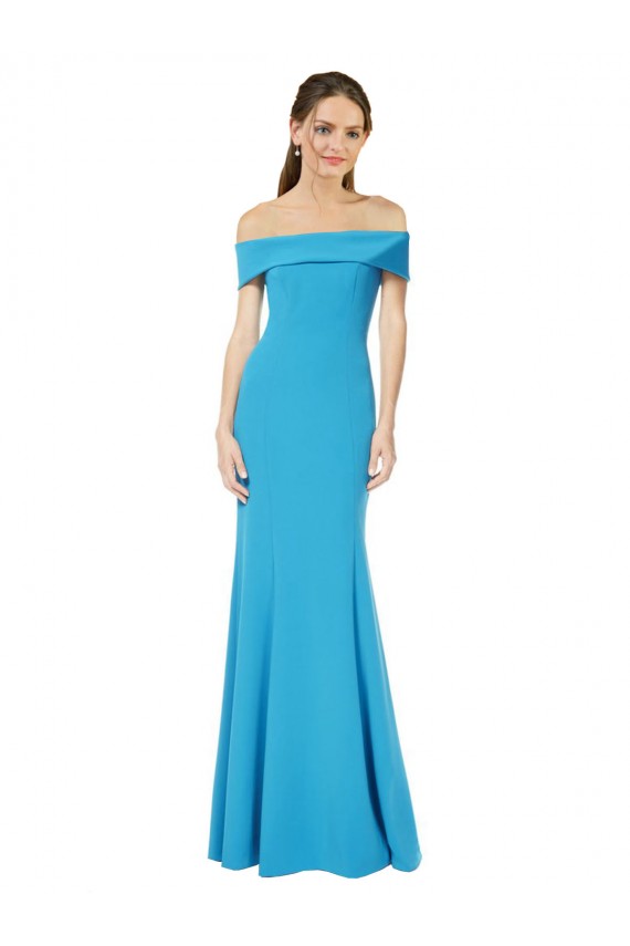 Off the Shoulder Long Stretch Crepe Peacock Blue Sleeveless Formal Dress / Bridesmaid Dress Victoria