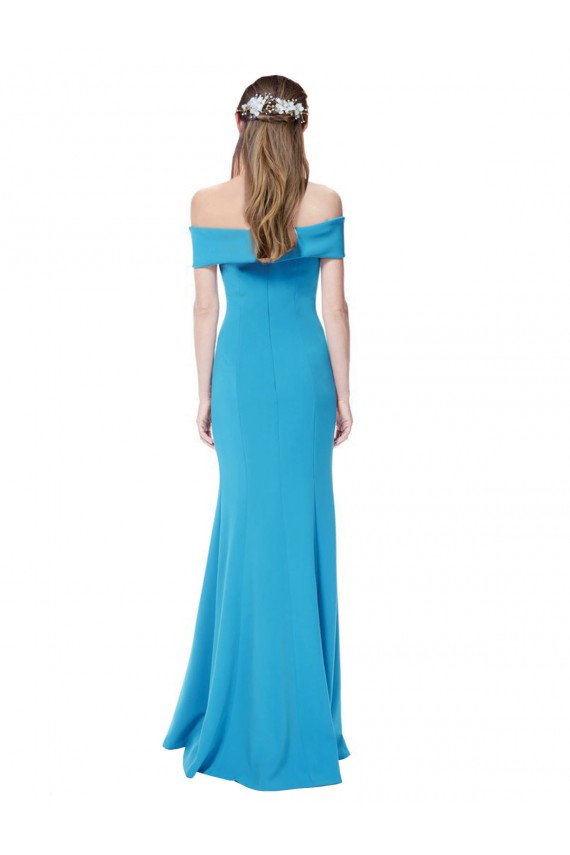 Off the Shoulder Long Stretch Crepe Peacock Blue Sleeveless Formal Dress / Bridesmaid Dress Victoria