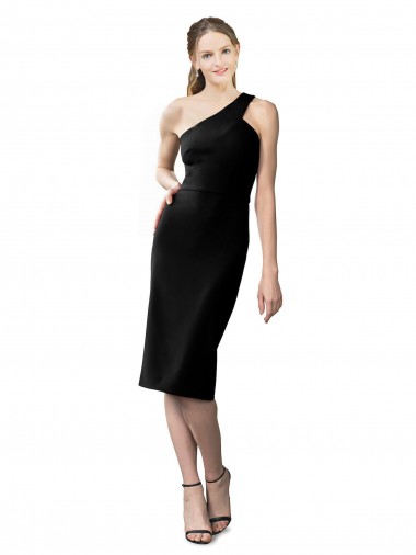 One Shoulder Cocktail Length Stretch Crepe Black Sleeveless Formal Evening Gown / Prom Dress / Bridesmaid Dress Victoria