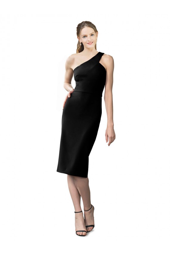One Shoulder Cocktail Length Stretch Crepe Black Sleeveless Formal Evening Gown / Prom Dress / Bridesmaid Dress Victoria