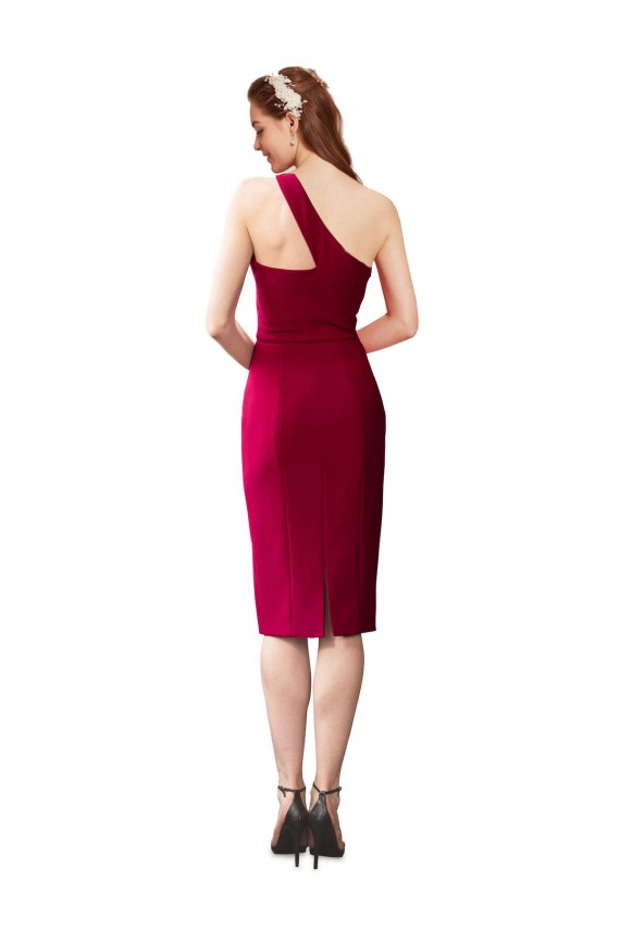 One Shoulder Cocktail Length Stretch Crepe Black Sleeveless Formal Evening Gown / Prom Dress / Bridesmaid Dress Victoria