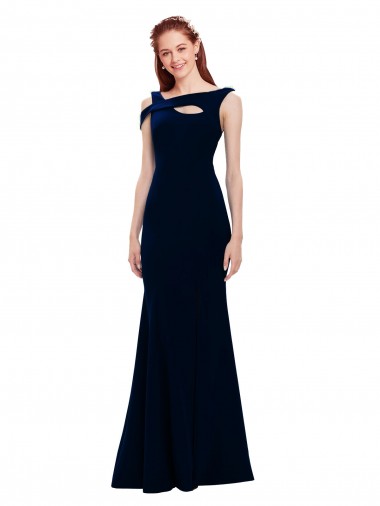 Off the Shoulder Long Stretch Crepe Dark Navy Sleeveless Formal Evening Gown / Prom Dress / Bridesmaid Dress Victoria