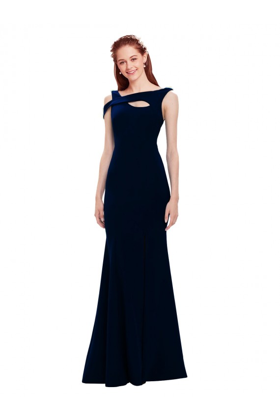 Off the Shoulder Long Stretch Crepe Dark Navy Sleeveless Formal Evening Gown / Prom Dress / Bridesmaid Dress Victoria