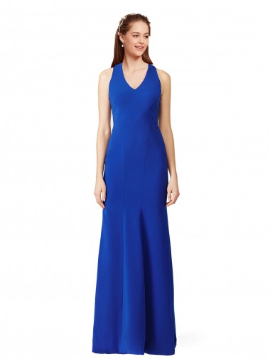 V-Neck Long Stretch Crepe Royal Blue Sleeveless Formal Evening Gown / Prom Dress / Bridesmaid Dress Victoria