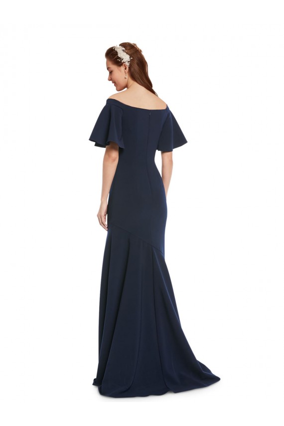 Off the Shoulder Long Stretch Crepe Dark Navy Short Sleeves Bridesmaid Dress / Formal Dress Victoria