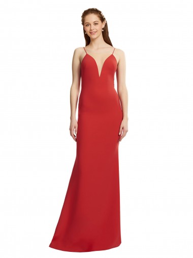 V-Neck Long Stretch Crepe Red Sleeveless Formal Evening Gown / Prom Dress / Bridesmaid Dress Victoria