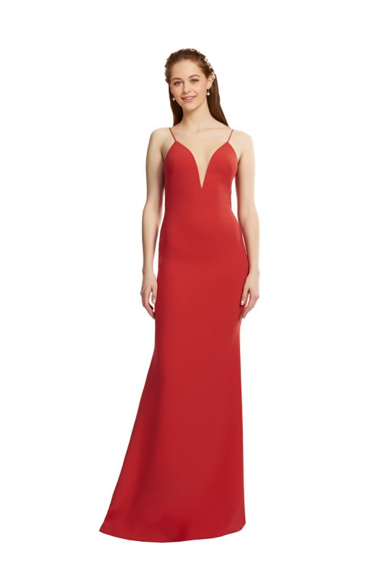V-Neck Long Stretch Crepe Red Sleeveless Formal Evening Gown / Prom Dress / Bridesmaid Dress Victoria