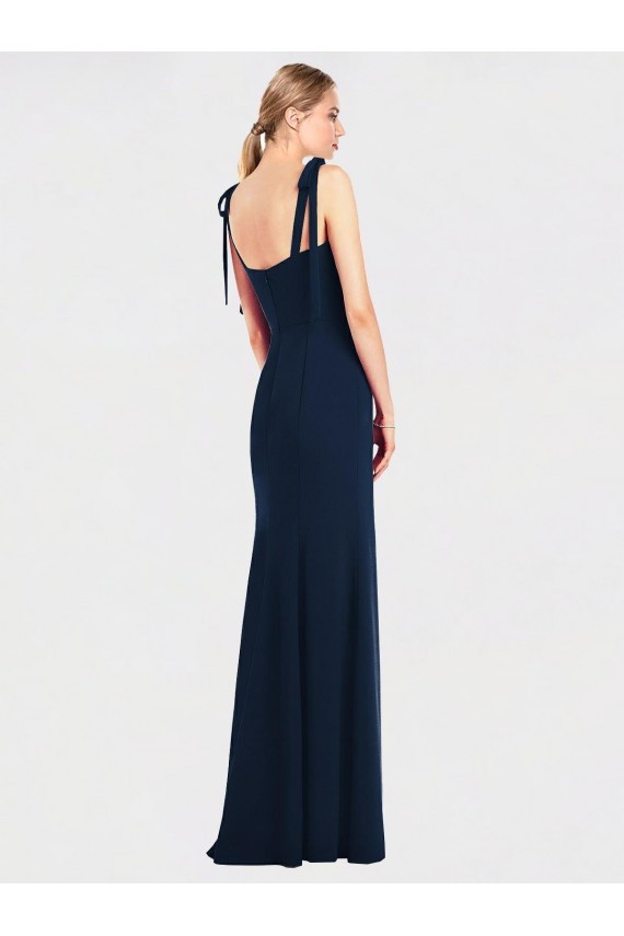 Spaghetti Straps Long Stretch Crepe Dark Navy Sleeveless Semi Formal Evening Dress / Prom Dress / Bridesmaid Dress Victoria