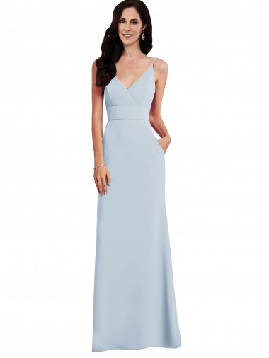 V-Neck Long Stretch Crepe Light Sky Blue Sleeveless Formal Dress / Bridesmaid Dress Victoria