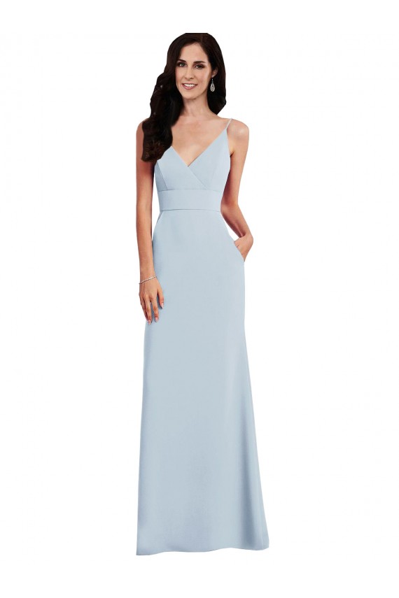 V-Neck Long Stretch Crepe Light Sky Blue Sleeveless Formal Dress / Bridesmaid Dress Victoria
