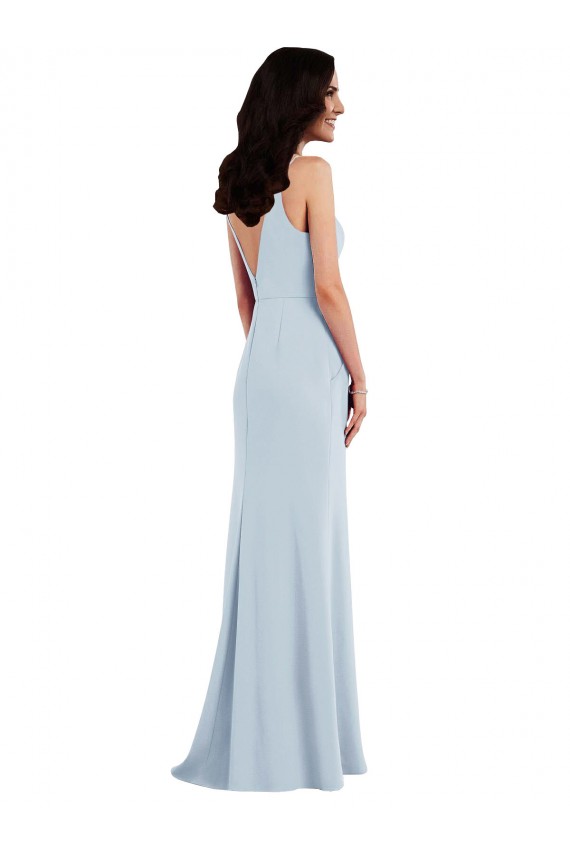 V-Neck Long Stretch Crepe Light Sky Blue Sleeveless Formal Dress / Bridesmaid Dress Victoria