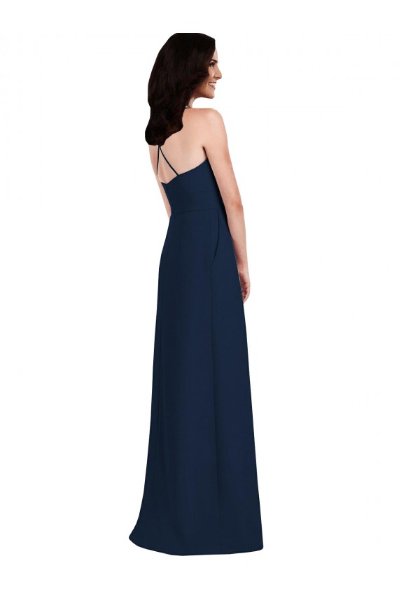 Halter Neck Long Stretch Crepe Dark Navy Sleeveless Semi Formal Evening Dress / Bridesmaid Dress Victoria