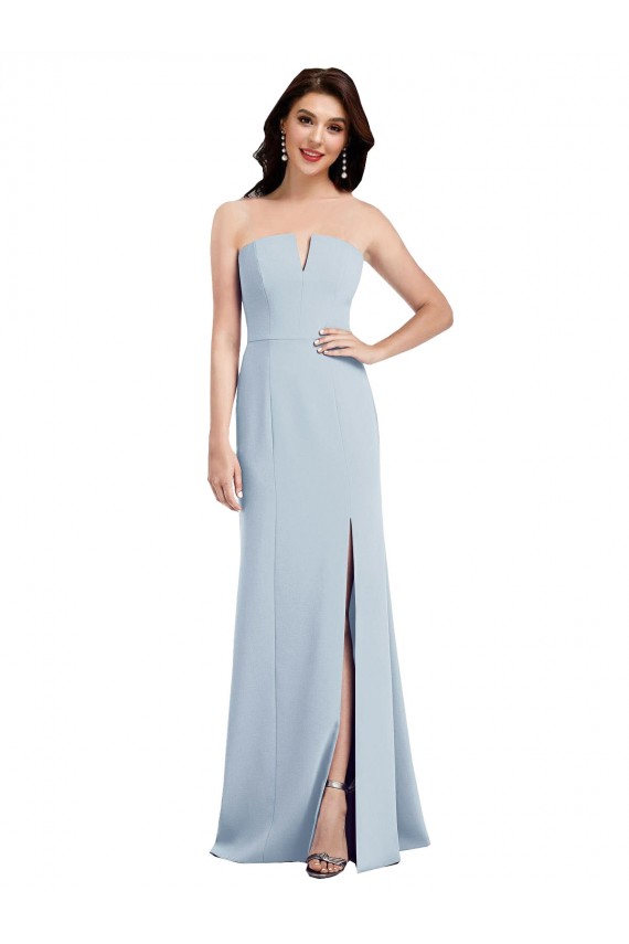 Strapless Long Stretch Crepe Light Sky Blue Sleeveless Bridesmaid Dress / Evening Dress Victoria