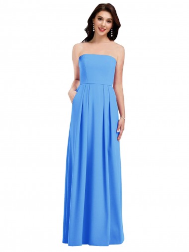 Strapless Long Stretch Crepe Peacock Blue Sleeveless Semi Formal Evening Dress / Prom Dress / Bridesmaid Dress Victoria