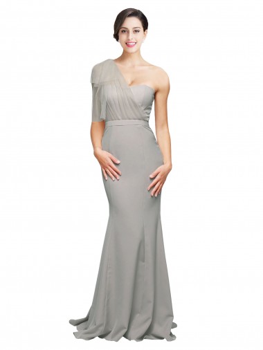 Sweetheart Sweep Train Stretch Crepe & Tulle Oyster Silver Sleeveless Formal Evening Gown / Prom Dress / Bridesmaid Dress Victoria