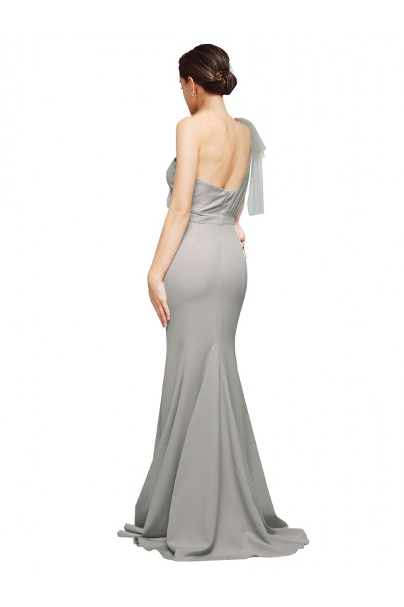 Sweetheart Sweep Train Stretch Crepe & Tulle Oyster Silver Sleeveless Formal Evening Gown / Prom Dress / Bridesmaid Dress Victoria