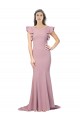 Round Neck Sweep Train Stretch Crepe Dusty Pink Flutter Sleeves Formal Evening Gown / Prom Dress / Bridesmaid Dress Victoria