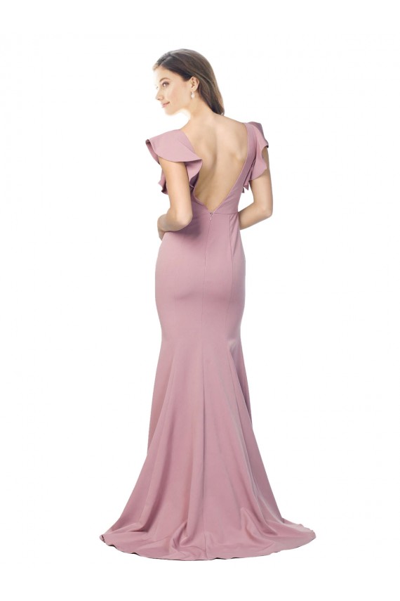 Round Neck Sweep Train Stretch Crepe Dusty Pink Flutter Sleeves Formal Evening Gown / Prom Dress / Bridesmaid Dress Victoria