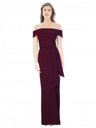Off the Shoulder Long Stretch Crepe Burgundy Gold Sleeveless Formal Evening Gown / Prom Dress / Bridesmaid Dress Victoria