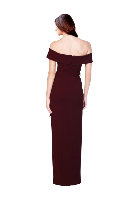 Off the Shoulder Long Stretch Crepe Burgundy Gold Sleeveless Formal Evening Gown / Prom Dress / Bridesmaid Dress Victoria