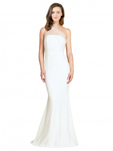 One Shoulder Sweep Train Stretch Crepe & Tulle Ivory Sleeveless Formal Evening Gown / Bridesmaid Dress Victoria