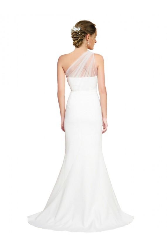 One Shoulder Sweep Train Stretch Crepe & Tulle Ivory Sleeveless Formal Evening Gown / Bridesmaid Dress Victoria
