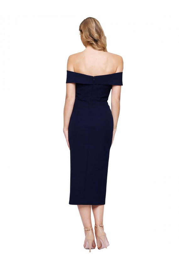Sweetheart Midi Length Stretch Crepe Dark Navy Sleeveless Formal Evening Gown / Prom Dress / Bridesmaid Dress Victoria