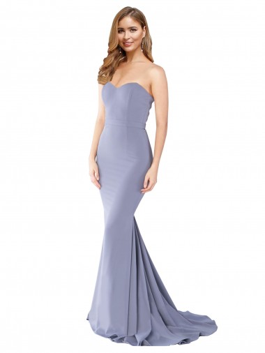 Strapless Long Stretch Crepe Smoke Blue Sleeveless Formal Evening Gown / Prom Dress / Bridesmaid Dress Victoria