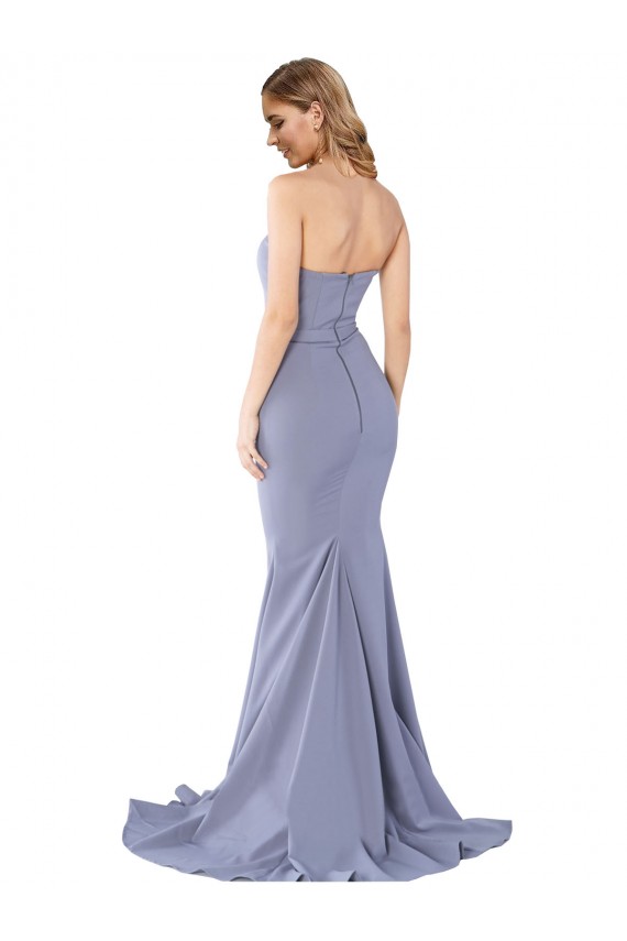 Strapless Long Stretch Crepe Smoke Blue Sleeveless Formal Evening Gown / Prom Dress / Bridesmaid Dress Victoria