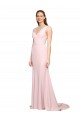 V-Neck Sweep Train Stretch Crepe Pink Sleeveless Black Tie Evening Dress / Prom Dress / Bridesmaid Dress Victoria