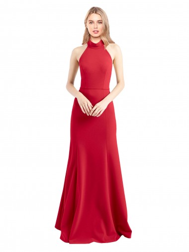 High Neck Long Stretch Crepe Red A-Line Sleeveless Formal Evening Gown / Prom Dress / Bridesmaid Dress Victoria