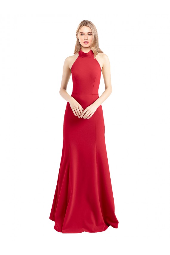 High Neck Long Stretch Crepe Red A-Line Sleeveless Formal Evening Gown / Prom Dress / Bridesmaid Dress Victoria