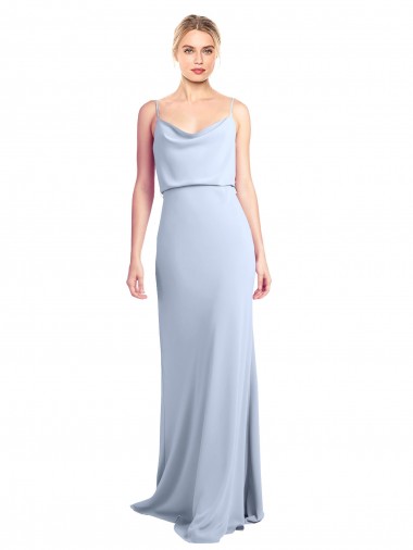 High Neck Long Stretch Crepe Light Sky Blue Sleeveless Formal Dress / Bridesmaid Dress Victoria