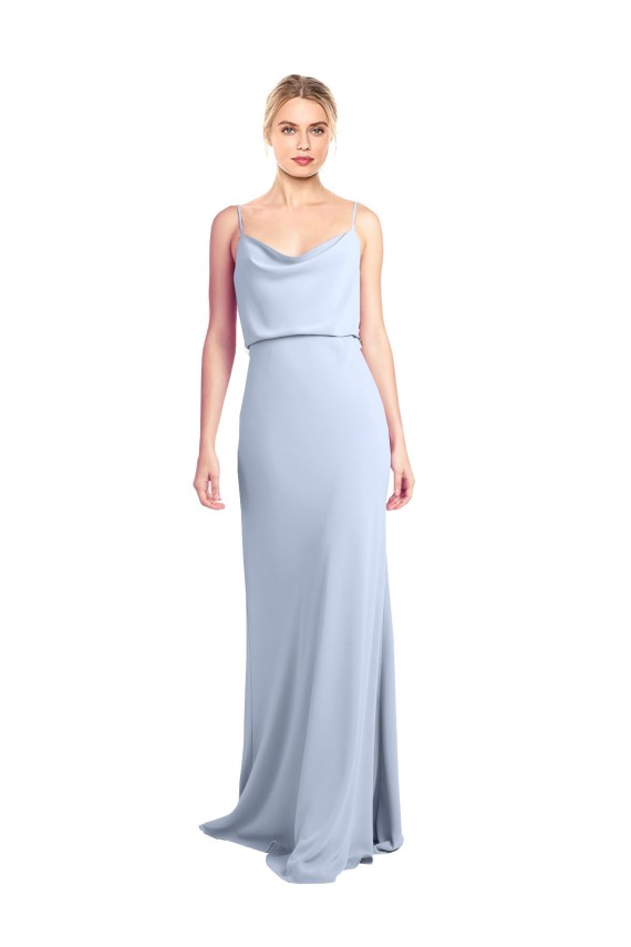 High Neck Long Stretch Crepe Light Sky Blue Sleeveless Formal Dress / Bridesmaid Dress Victoria