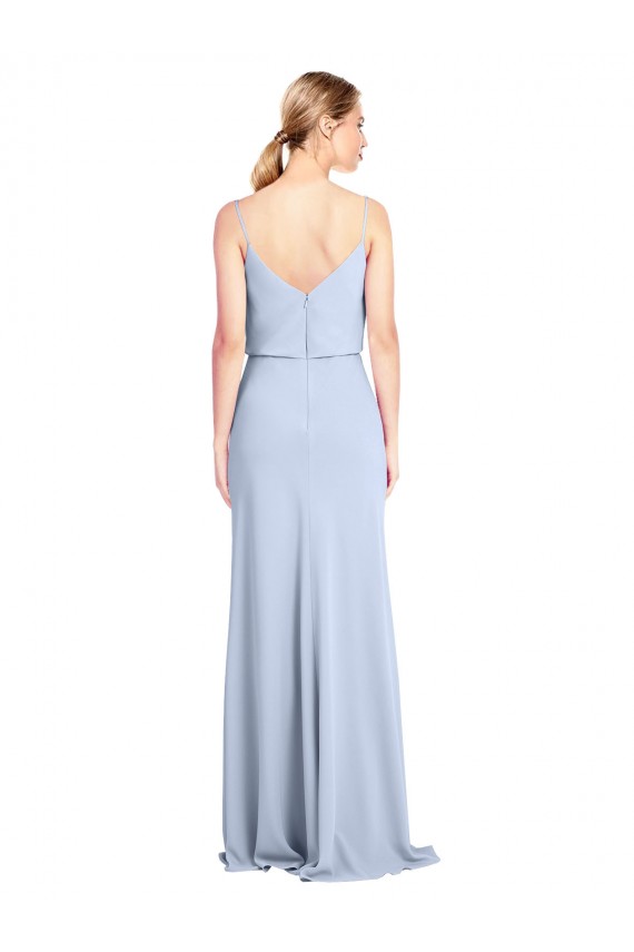 High Neck Long Stretch Crepe Light Sky Blue Sleeveless Formal Dress / Bridesmaid Dress Victoria