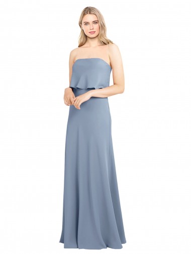 High Neck Long Stretch Crepe Smoke Blue Sleeveless Formal Dress / Bridesmaid Dress Victoria