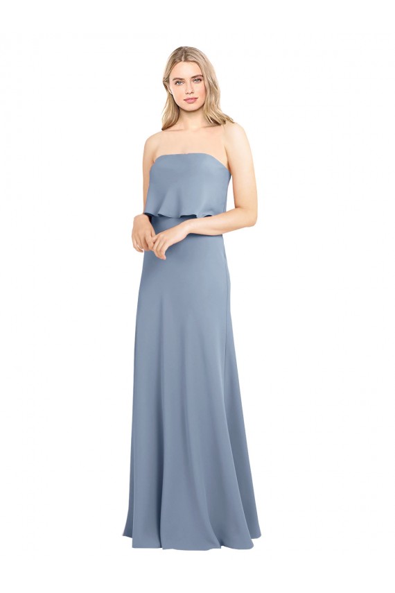 High Neck Long Stretch Crepe Smoke Blue Sleeveless Formal Dress / Bridesmaid Dress Victoria